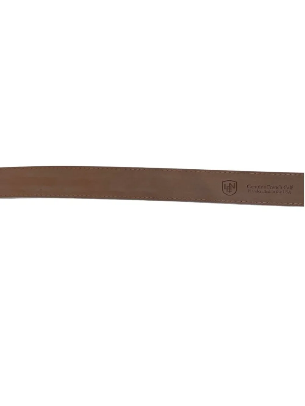 L.E.N. LEN Men's Genuine French Calf Leather Belt Brown with Pebble Grain USA 46